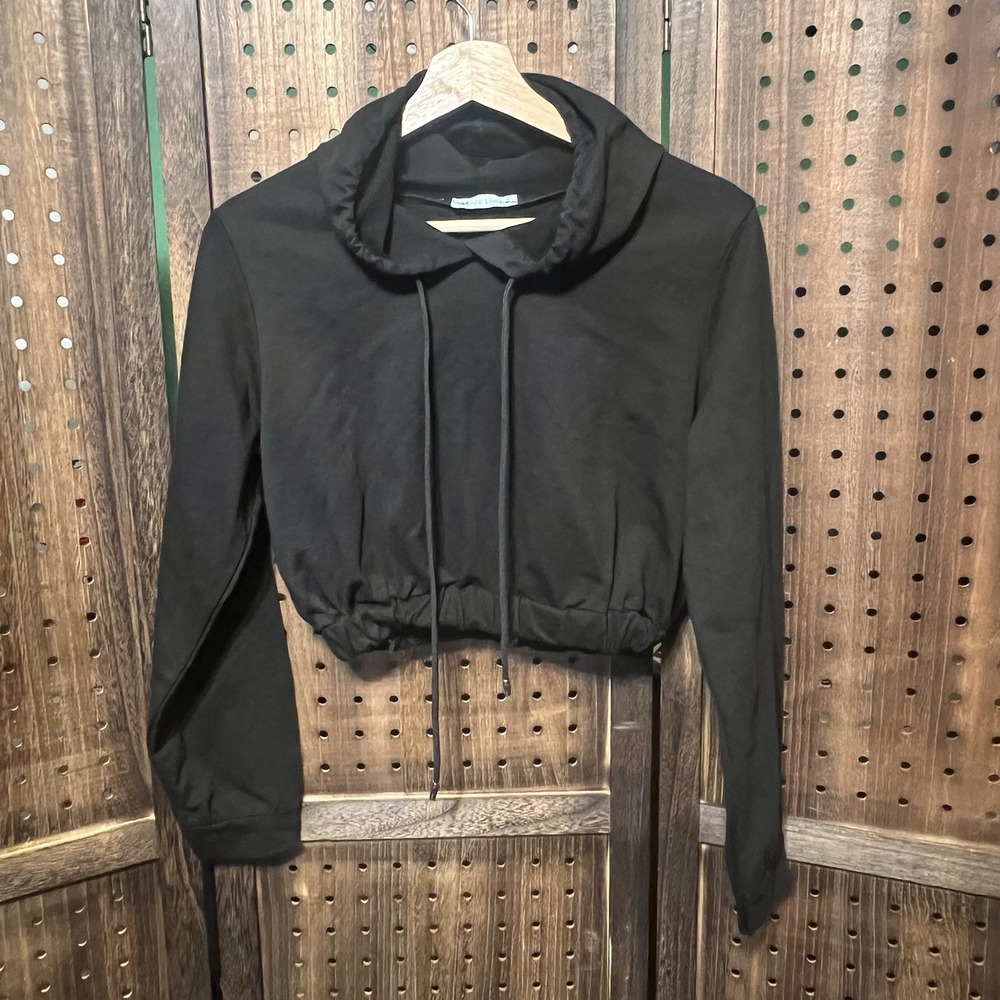 Verde Limon Cropped Hoodie Sweatshirt Womens S/M Black  Pullover Made In Italy